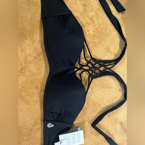 Volcom Simply Solid Braided High Neck Bandeau Bikini Top Black Sz Medium NWT - Picture 2 of 11